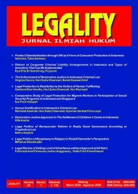 Legality : Jurnal Ilmiah Hukum, Vol. 28 No. 2, September 2020 - Februari 2021